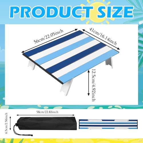 CroBlissful Beach Table Folding Camping Portable Table Striped White Aluminum Side with Carry Bag for Summer Camping Picnics and Outdoor Activities(22x16x5 in,Navy Blue) - Image 2