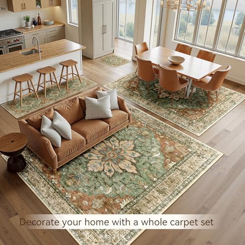 RELEANY Washable Area Rug, Large 10'x12', Brick/Brown/Green - Image 5