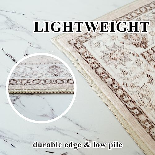 8x10 Living Room Rug for Family- Washable Oriental Stain Resistant Rugs for Bedroom Nursery Non Slip Ultra Soft Carpet for Dining Room Medallion Farmhouse Home Decor Floor Decoration Mat (8x10 Beige) - Image 5