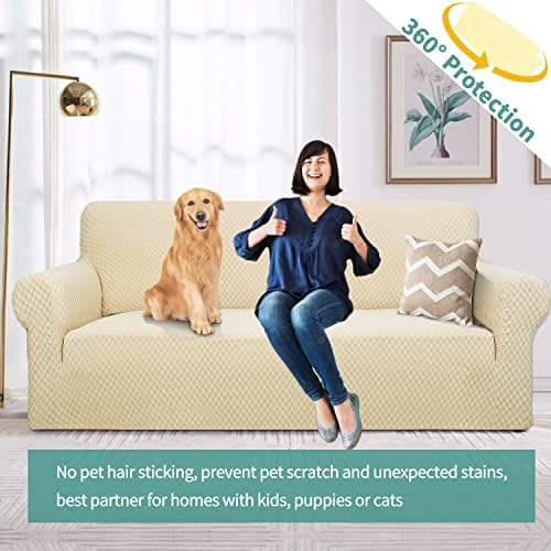 YEMYHOM Couch Cover Latest Jacquard Design High Stretch Extra Large Sofa Covers Pet Dog Cat Proof Oversized Slipcover Non Slip Magic Elastic Furniture Protector (XL Sofa, Beige) - Image 2