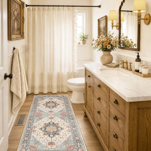 RELEANY Washable Area Rug, Runner 2'x6', Beige/Blue/Orange - Image 3