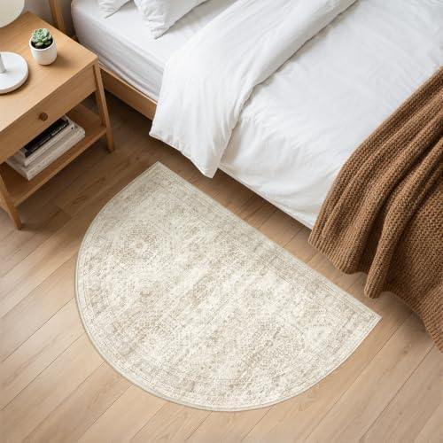 Soalmost Washable Half Circle Round Rug 2x3 Beige Small Half Moon Rug Entry - Image 2