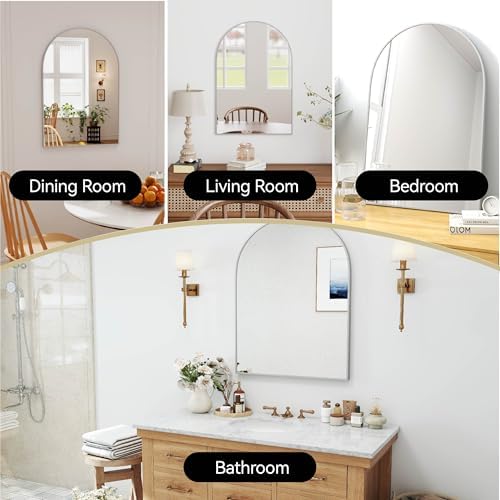 36x24 Bathroom Mirror Arch Wall Mounted/Against Aluminum Frame Silver - Image 2
