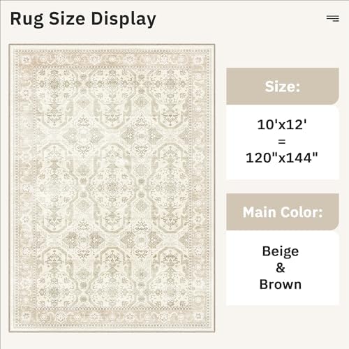 Soalmost 10x12 Area Rugs for Living Room Washable Rug Non-Slip Beige/Brown - Image 5