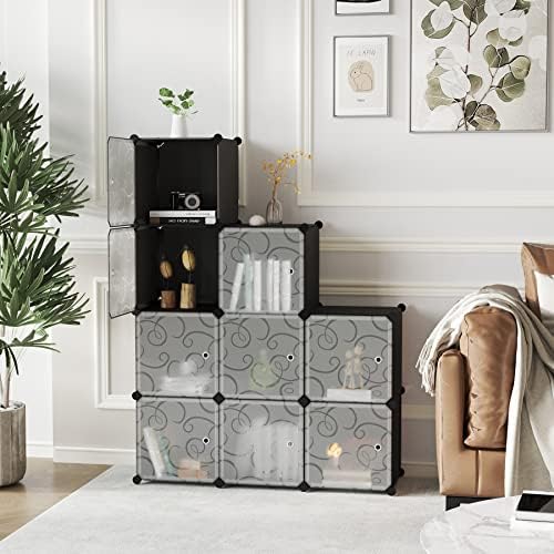 C&AHOME 9-Cube Storage Organizer with Door Cube Shelf Closet Cabinet Black - Image 2