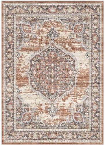Washable Rug 8x10 Area Rugs: Super Soft Ultra-Thin Carpet - Non-Slip Backing Rugs for Bedroom Dining Room - Stain Resistant Vintage Large Area Rug 8'x10' Brick - Image 3