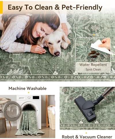 RELEANY Washable Area Rug, Runner 2'x7', Green/Dark Green/Gray - Image 5