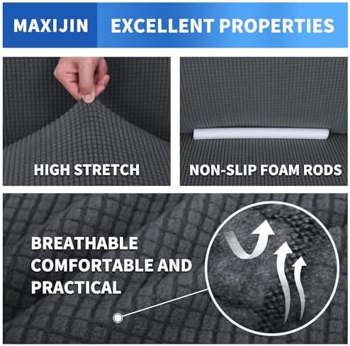 MAXIJIN Super Stretch Couch Cover for 3 Cushion Couch, 1-Piece Universal Sofa Covers Living Room Jacquard Spandex Furniture Protector Dogs Pet Friendly Fitted (Large, Gray) - Image 4