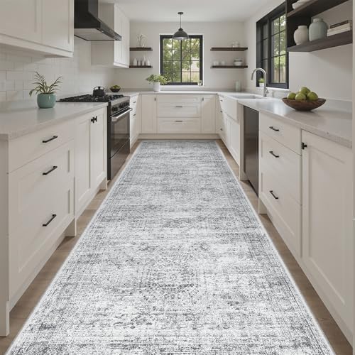 Soalmost Washable Hallway Runner Rug 4x10 Kitchen Entry Rugs Non-Slip, Grey - Image 2