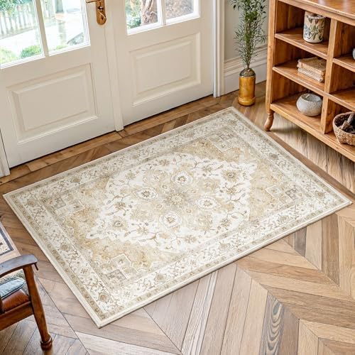 AMADA HOMEFURNISHING 2x3 Washable Area Rug, Low-Profile Entryway Rug with Non-Slip Backing & Durable Edge Binding, Vintage Rug Pattern, Small Rugs for Entryway, Kitchen & Living Room by AMADAHOMEFURNISHING