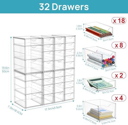 Vtopmart Acrylic Desk Organizer with 32 Drawers for Office, Makeup, Crafts - Image 2