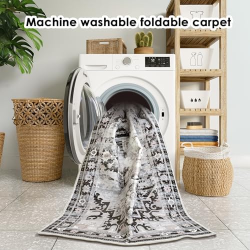 RUGIXE 6x9 Washable Area Rug, Vintage Distressed Boho Faux Cashmere Rug, Soft Low Pile Foldable Carpet with Non Slip TPR Backing for Living Room Bedroom Dining Room - Image 3