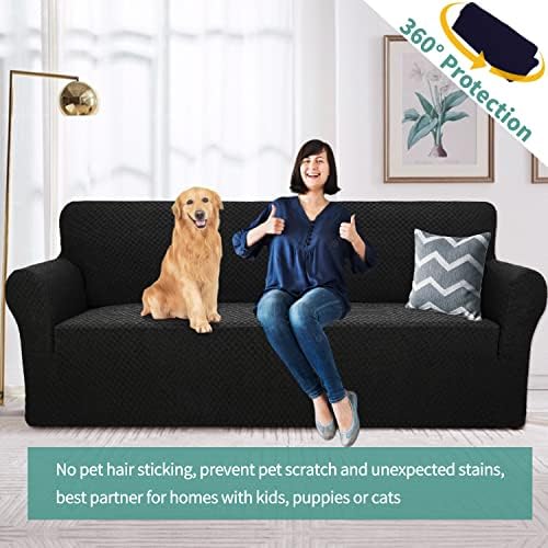 YEMYHOM Couch Cover Latest Jacquard Design High Stretch Extra Large Sofa Covers Pet Dog Cat Proof Oversized Slipcover Non Slip Magic Elastic Furniture Protector (XL Sofa, Black) - Image 2
