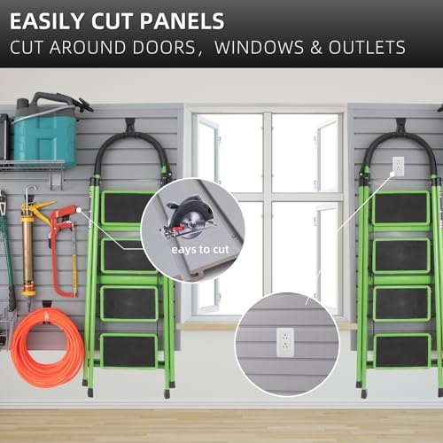 FRAYSCENT Slat Wall Paneling Garage Wall Organizer, Slatwall Panels Garage Tool Organizer Wall Mount Garage Slat Wall Storage Systems, Slat Board PVC Wall Panels Garage Storage (Grey, 4ftx4ft) - Image 5
