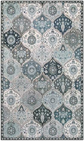 Lahome Moroccan Trellis Washable Rugs, 3x5 Area Rug for Bedroom Living Room, Indoor Non-Slip Small Oriental Accent Throw Carpet for Kitchen Entryway Bathroom Office Elise, Blue - Image 2
