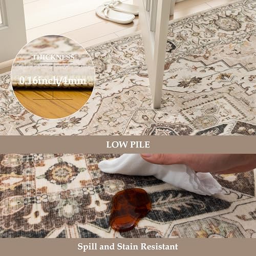 Washable 2'6x12 Hallway Runner Rugs, Vintage Non-Slip Low Pile Rugs Beige - Image 5