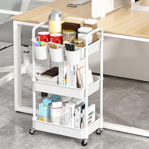 MOYIPIN 3-Tier Plastic Rolling Utility Cart with Handle,White - Image 4