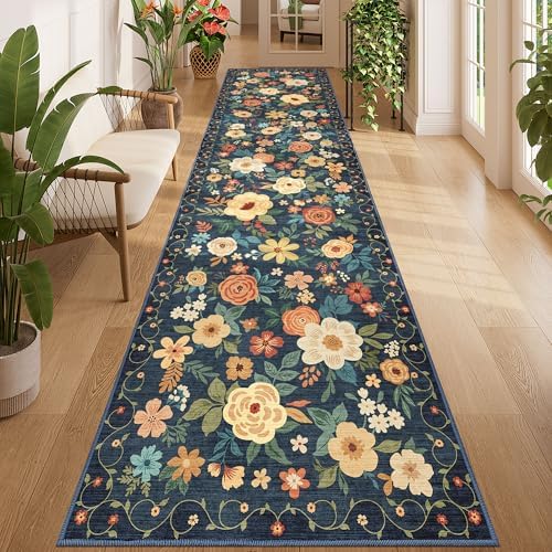 DUKINO 3x12 Washable Runner Rug Long Hallway Runner Rug Non Slip Navy Blue by DUKINO