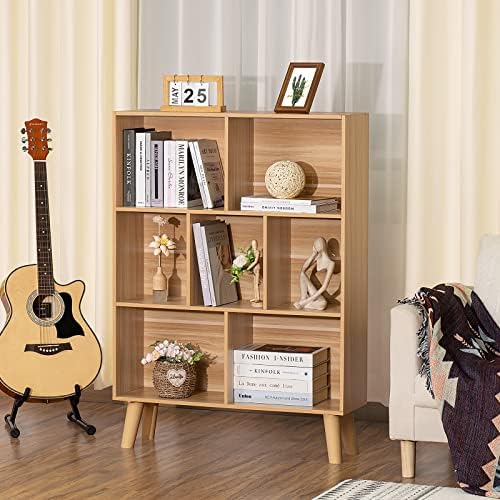 LEYAOYAO Cube Book Shelf, Mid-Century Modern Bookshelf with Legs, Natural - Image 6