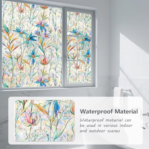 Finnez Stained Glass Window Film, Rainbow Sticker Blue Lotus 45.2″ x 78.7″ - Image 4