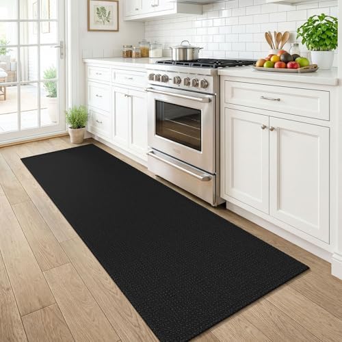 KOZYFLY Runners for Hallways 2x6 ft Washable Kitchen Runner Non Slip Rubber Backed Hall Runners Cotton Entryway Runner Rugs Floor Carpet for Indoor Backdoor Bedroom Kitchen, Black/Dark Grey - Image 2