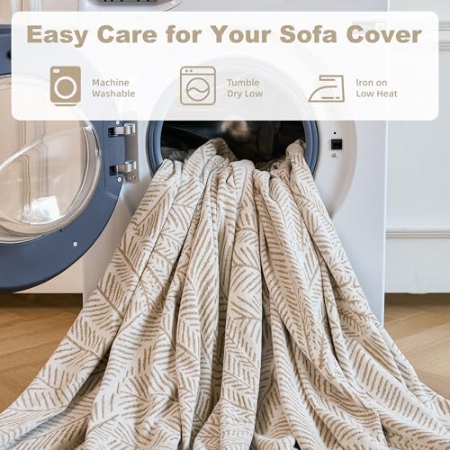 Couch Covers for Sofa, Sofa Covers Washable, Sectional Couch Covers, Sofa Covers for 2 Cushion Couch, Non Slip Stripe Sofa Slipcovers Furniture Protector (Khaki, 71x150) - Image 6