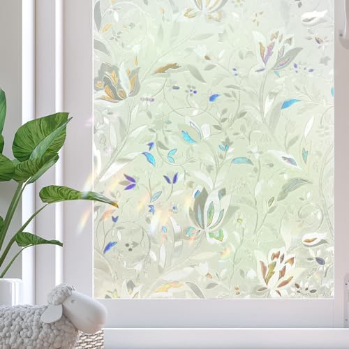 Window Privacy Film, 3D Rainbow Decorative Stained Glass Film, Sun Blocking Windows Clings, Static Cling Frosted Glass Windows Sticker Door Covering for Home (Tulip, 35.4" x 78.7") by SUNDEFFILM
