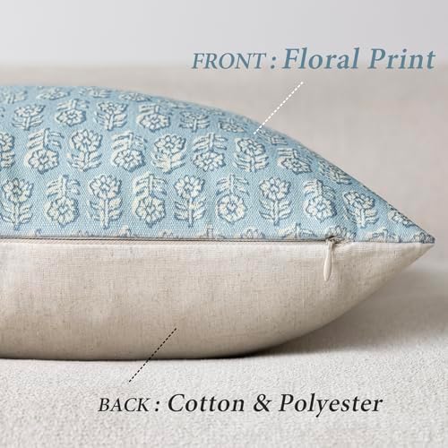 Foindtower Decorative Floral Print Throw Pillow Covers 18×18 Inch,Sky Blue - Image 2