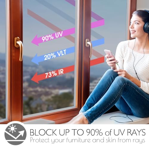 HIDBEA One Way Privacy Window Film,Heat Blocking, Gray,17.5in x 6.5ft - Image 3