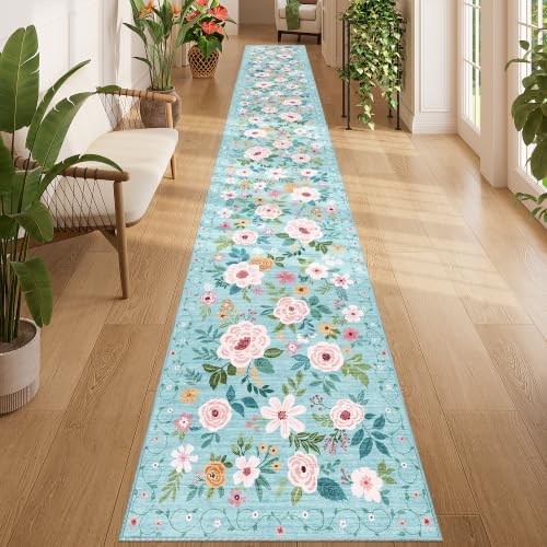 DUKINO 2x14 Runner Rug, Washable Long Kitchen Runner Rug Non Slip, Teal by DUKINO