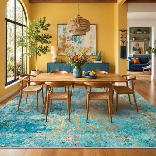RELEANY Washable Square 8'x8' Area Rug for Living Room Teal Multi - Image 2