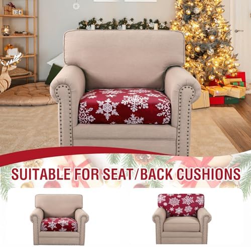 H.VERSAILTEX Christmas Sofa Slipcover Fleece Stretch Couch Cushion Cover Furniture Protector Seat Cushion Snowflakes Sofa Cover for Christmas (1 Piece Armchair Cushion Covers, Snowflakes) - Image 3
