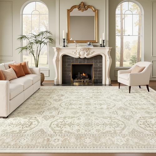Soalmost 10x12 Area Rugs for Living Room Washable Rug Non-Slip Beige/Brown - Image 2