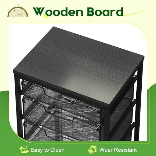 Sbanmao 4 Drawers Rolling Storage Cart, 1 Large Drawer (11.22"D x 12.2"W x 9.84"H) & 3 Small Drawers, Rolling Storage Cart with Lockable Wheels, Craft Storage Cart for Bedroom, Office, Black - Image 5