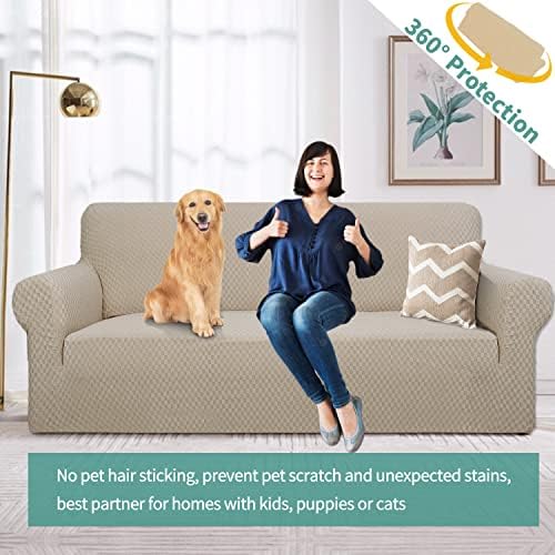 YEMYHOM Couch Cover Latest Jacquard Design High Stretch Sofa Covers for 3 Cushion Couch, Pet Dog Cat Proof Slipcover Non Slip Magic Elastic Furniture Protector (Sofa, Khaki) - Image 2