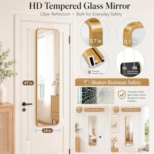 SCWF-GZ 47x14 Full Length Mirror Over the Door,Wall Mounted/Rope Hang Gold - Image 2