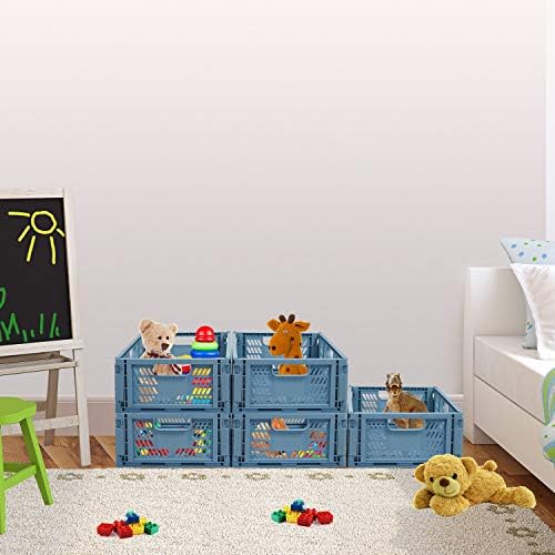 Plastic Drawer Organizer Collapsible Storage Boxes Crate,4-Pack Stackable Folding Storage Basket Closet Containers Toy Organiser for Home Office Bedroom Kitchen Drawer Pull Out Under Bed-Blue - Image 3
