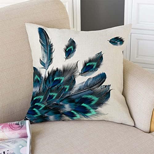 TSSOHU Peacock Feather Watercolor Throw Pillow Case Cushion Cover Couch Sofa Decorative Square 18x18 inches - Image 2