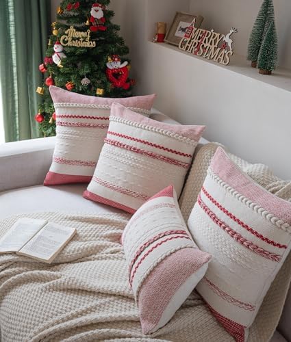 Christmas Lumbar Pillow Covers 14x36 Inch Long, Red Textured Boho Christmas Decoration Pillow Cases for Farmhouse Home Decor, Accent Cushion Cover for Sofa, Bed, Living Room, Bedroom, Pack of 1 - Image 4