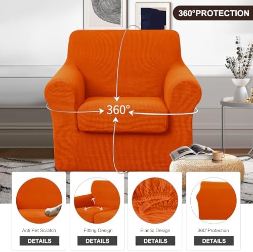 U-NICE HOME 2 Pieces Chair Covers Stretch Chair Slipcover, Orange - Image 4