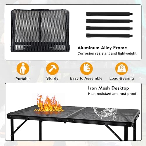 GREGIN Folding Camping Grill Table, Outdoor Metal Table. Foldable, Portable - Image 3