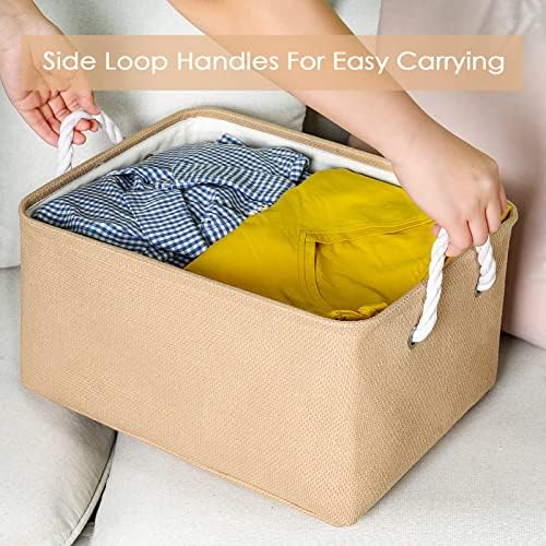 TheWarmHome Large Storage Basket - Fabric Storage Baskets for Organizing Shelves, Collapsible Storage Bin Organizer for Closet Bookself Laundry Dog Toy Home Organization, Decorative Beige Basket Gift - Image 3