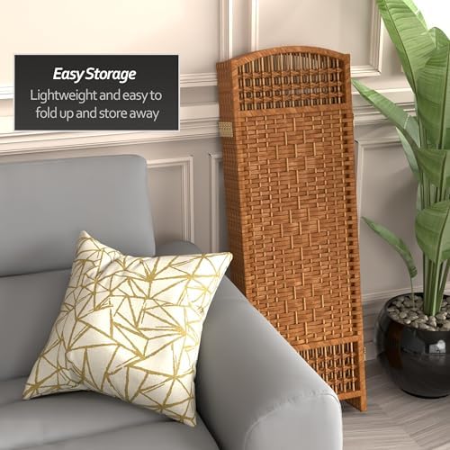 4 ft. Short Fiber Weave Folding Screen - Dark Beige - 6 Panels - Image 3