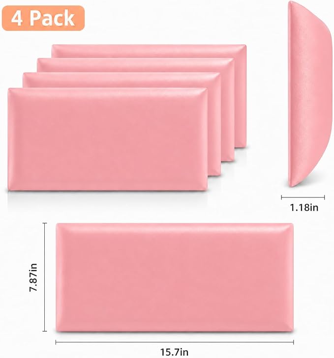 Anti Collision Wall Padding for Kids, Upholstered 3D Wall Panels | 4 Packs 7.8'' x 15.7'' Peel and Stick Headboard, Self Adhesive Wall Pads for Kids, Bedroom, Living Room, Pink - Image 2