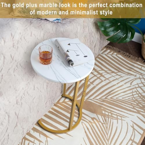 Serteaw C-Shaped End Table, Sturdy Side Table for Couch Sofa Bedside Small Space,C Snack Table TV Tray Record Player Stand Small Tables for Living Room Bedroom,Easy to Assemble,Gold - Image 5