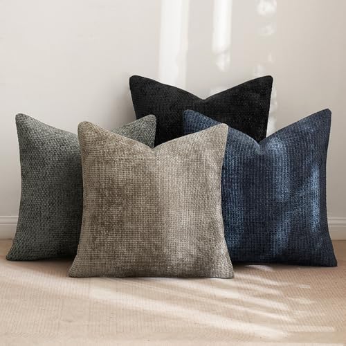 MIULEE Soft Decorative Chenille Pillow Covers Navy Grey 20x20 Pack of 4 - Image 4