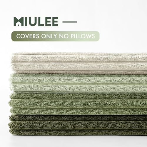 MIULEE Soft Corduroy Decorative Throw Pillow Covers Light Green 20x20 - Image 3