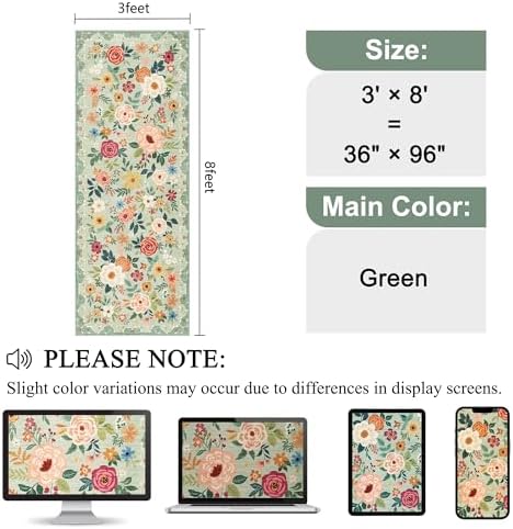 DUKINO 3x8 Kitchen Runner Rug, Washable Rug for Hallway Non Slip, Green - Image 2
