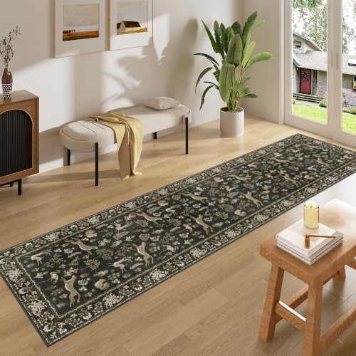 DUKINO 2x8 Washable Runner Rug, Non Slip Animal Kitchen Rug, Charcoal Black - Image 3