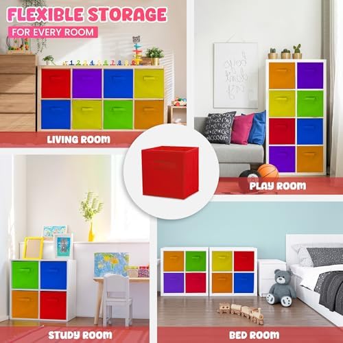 4E's Novelty 6 Packs 11 Inch Rainbow Color Storage Cube Bins, Colorful Storage Baskets For Nursery, Kids Room, Fabric Baskets For Toys, Clothes, Boho Cube Bins for Classroom Organization & Storage - Image 4